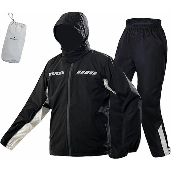 VIKAMAKA Motorcycle Rain Suit for Men and Women, Two-Piece Waterproof and Breathable Motorcycle Rain Gear(Black Gray ,Small)