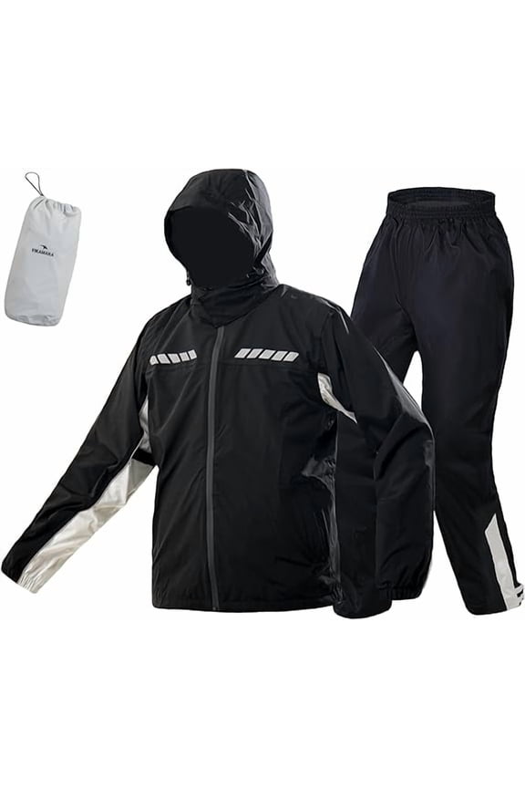 Motorcycle Rain Suit for Men and Women, Two-Piece Waterproof and Breathable Motorcycle Rain Gear(Black Gray ,XX-Large)