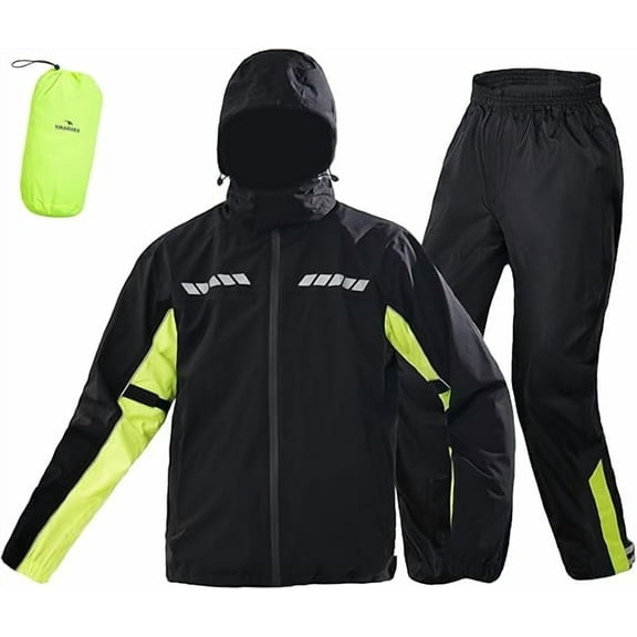 VIKAMAKA Motorcycle Rain Suit for Men and Women, Two-Piece Waterproof and Breathable Motorcycle Rain Gear(Fluorescent Green,Medium)