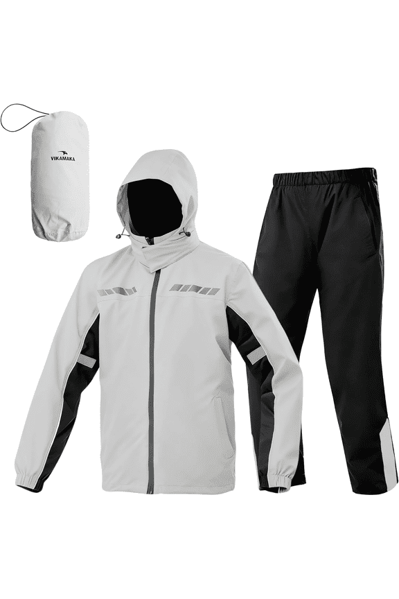 Motorcycle Rain Suit for Men and Women, Two-Piece Waterproof and Breathable Motorcycle Rain Gear(Light Gray,Large)