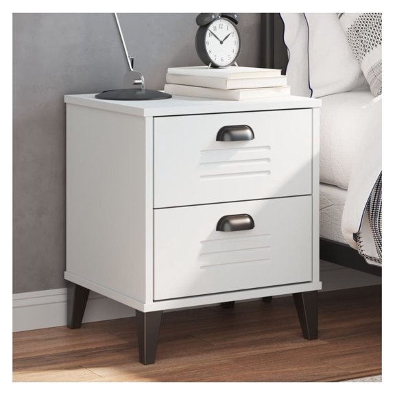 VIKEN Bedside Table - White Engineered Wood Nightstand with 2 Drawers - Industrial Style End Table for Bedroom & Living Room - 15.7"W x 13.8"D x 18.9"H
