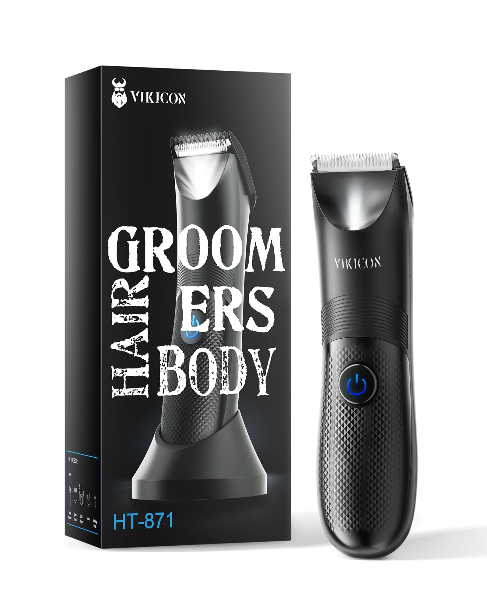 VIKICON Manscape Trimmer for Men - No Nicks Electric Razor-Shaver for Balls/Pubic/Groin/Legs/Chest Hair Removal w/Light & Ceramic Blade, IPX7 Waterproof Body Groomer USB-C Charging, Gifts for Him Dad