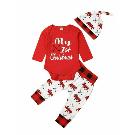 VIKING GLORY My 1st Christmas Baby Boy Girl Newborn Xmas Clothes Romper+Pants Outfit