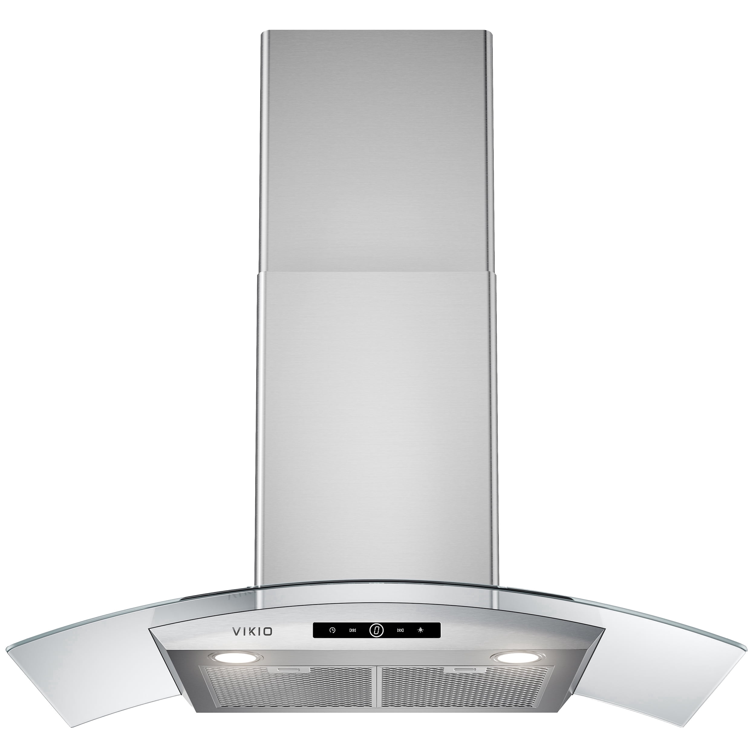 VIKIO 36 in. Wall Mount Range Hood in Stainless Steel and Curved Glass with 3-Speed Fan, Convertible Ducted and Ductless Installation, Touch Control, LED Lights and Carbon Filters Included