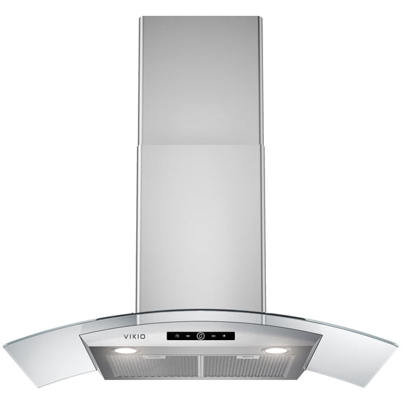 VIKIO 36 in. Wall Mount Range Hood in Stainless Steel and Curved Glass with 3-Speed Fan, Convertible Ducted and Ductless Installation, Touch Control, LED Lights and Carbon Filters Included