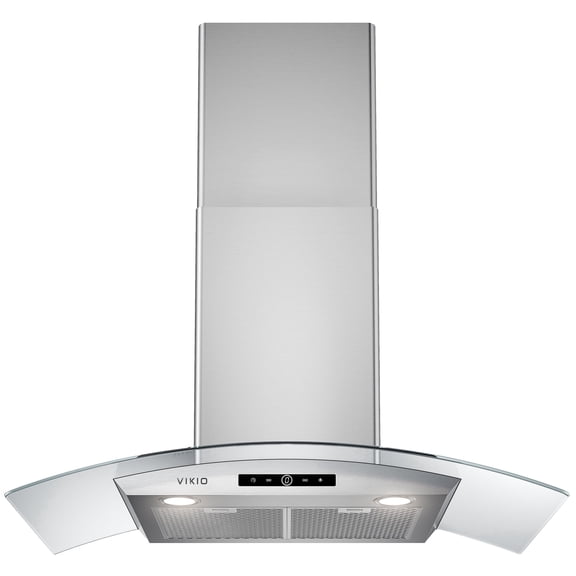 VIKIO 36 in Range Hood Wall Mount in Stainless Steel and Curved Glass with 3-Speed Fan, Convertible Ducted and Ductless, Touch Control, LED Lights and Carbon Filters