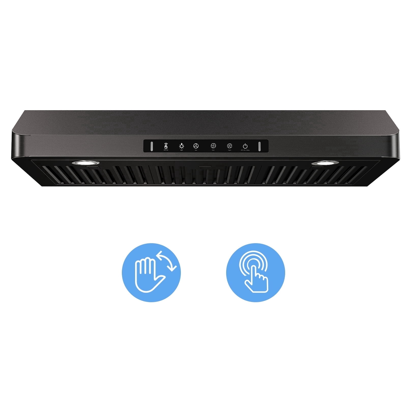 VIKIO 36 inch Under Cabinet Range Hood 900CFM, Ducted 3 Speed Exhaust Fan, Touch Panel, Stainless Steel, Black