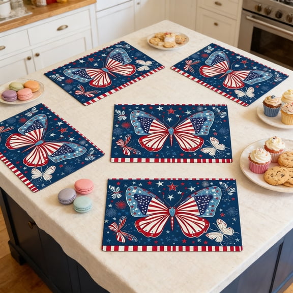 VIKSZOY 2026 Indoor & Outdoor Holiday Decor,Patriotic Red White Blue Table Mats Washable Heat Resis Tant Table Decor For Independence Day Memorial Day Kitchen Dining Table Decorations