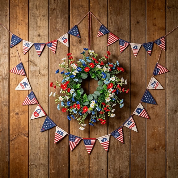 VIKSZOY 2026 Independence Day Decor,Front Door Independence Day Wreath With Artificial Green Leaves Flowers And Indoor Outdoor Party Home Garden Wall Deco