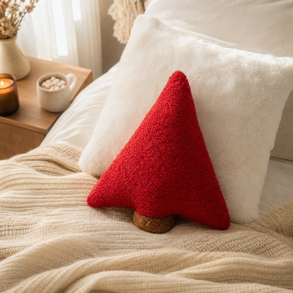 VIKSZOY Christmas Pillows, Cute Christmas Tree Throw Pillows, Soft Plant Plush Cushion for Bedroom Living Room Office Xmas Home Decor, Gift for Women & Men, Red 10.6x11.4 Inches