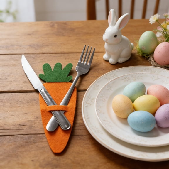 VIKSZOY Easter Indoor Decor,Easter Carrot Silverware Pocket Cutlery Pouch Festal Table Decor Cutlery Storage Bag Table Setting Supplies