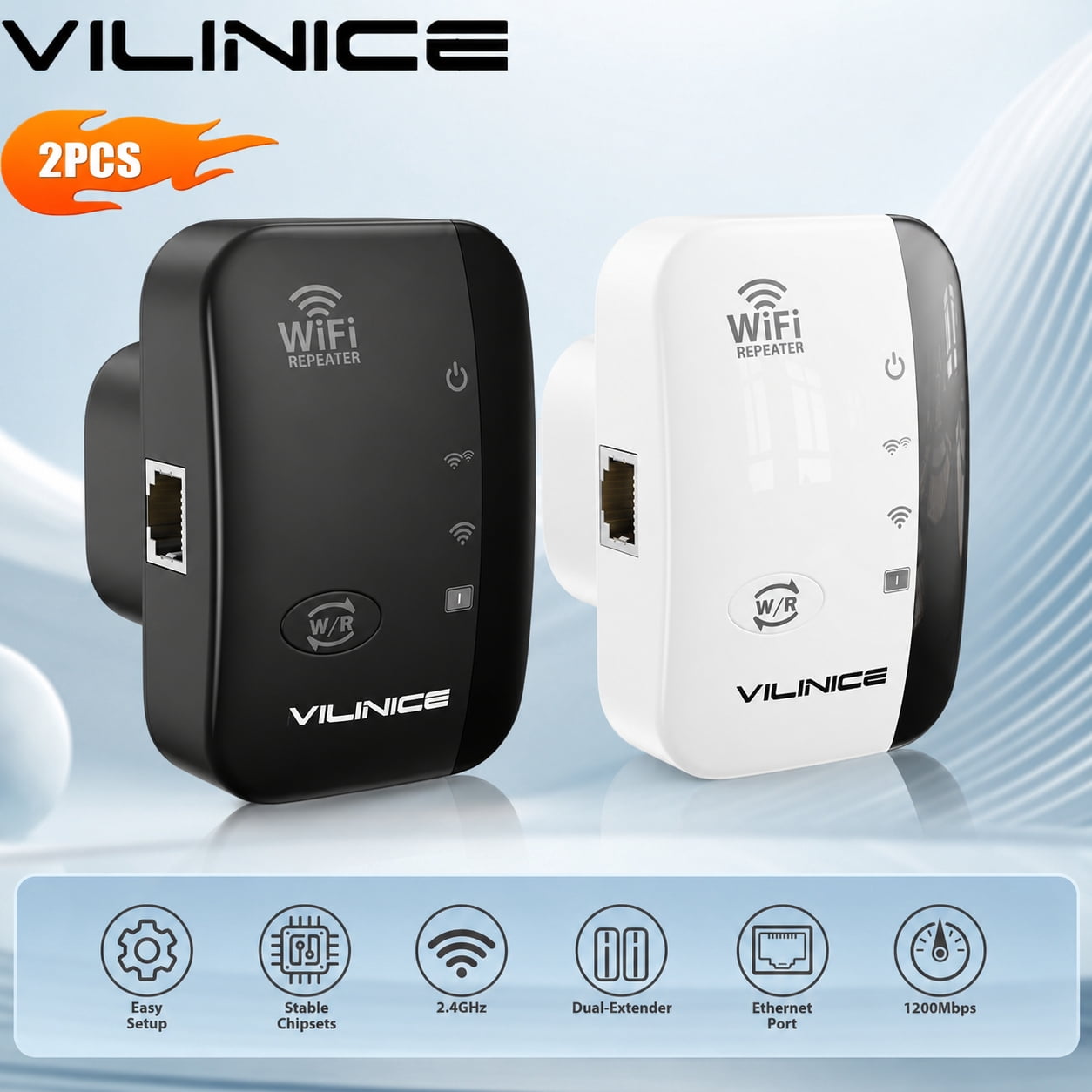 VILINICE AC1200 Dual-Band Wi-Fi Extender, 3000 sq ft Coverage, 2