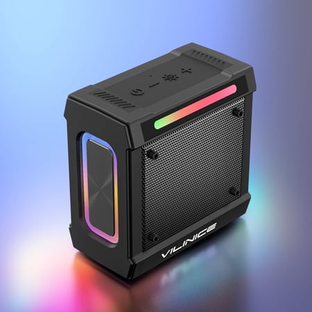 VILINICE Bluetooth Speaker Portable, IP66 Waterproof Wireless Speaker 3D Sound, 10 Colorful Modes, TF Card Support(Not Included)