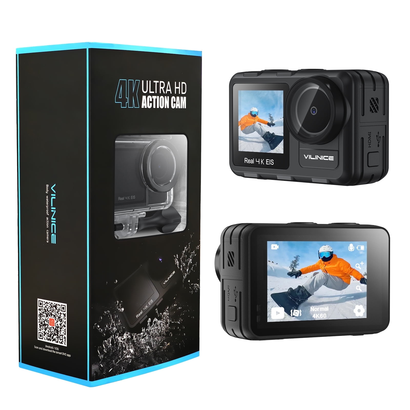 VILINICE FS01A Action Camera with 4K+1080P Resolution, 24 MP, Waterproof Case (New)