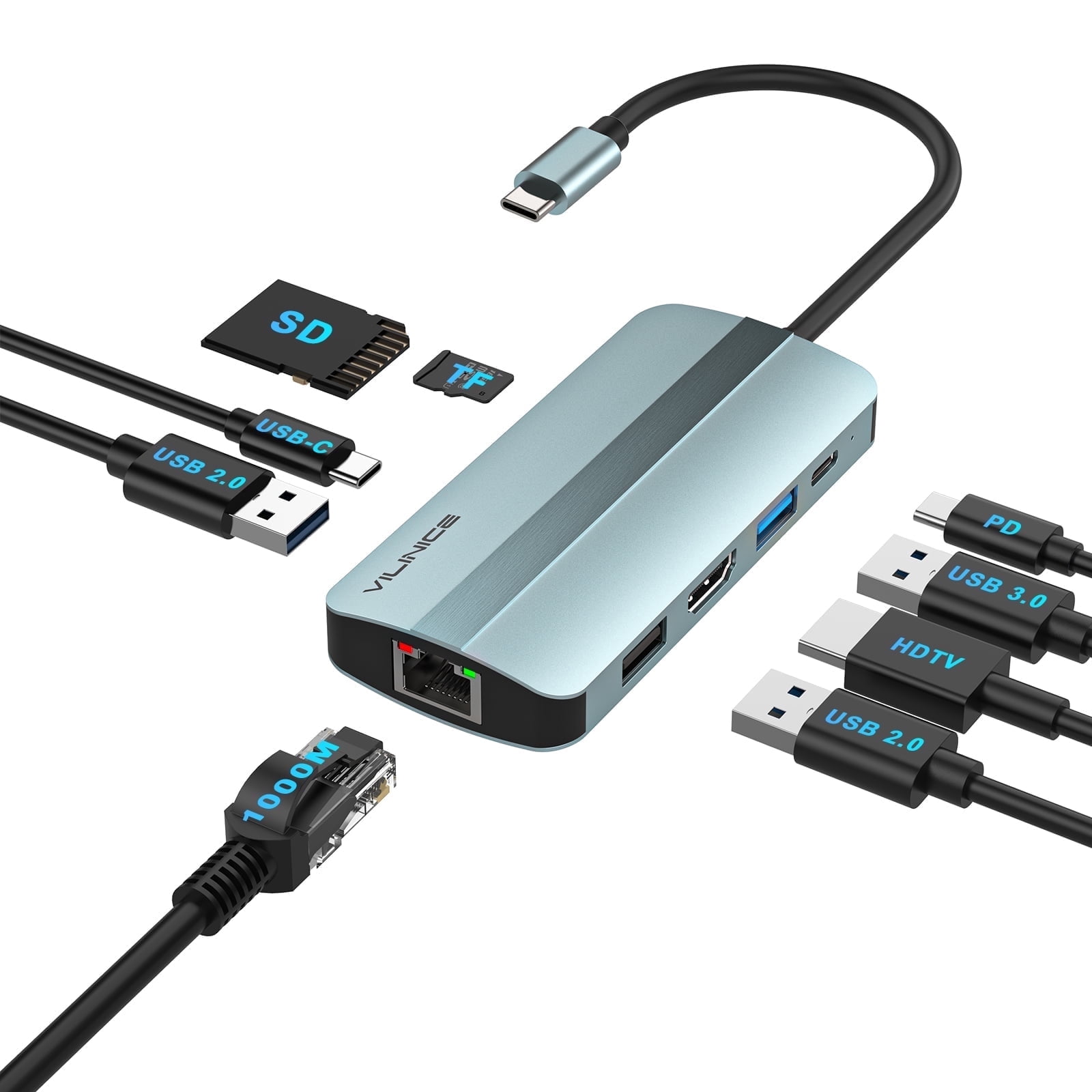 VILINICE USB-C Dual Display Docking Station, 9-in-1, 87W PD Charging, Aircraft-Grade Aluminum