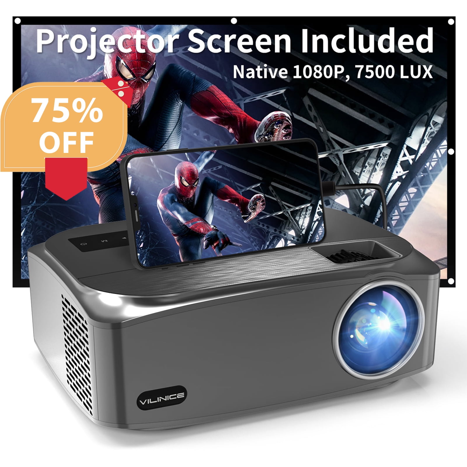 Proyector portátil, proyector SWZA Native 1080P para cine en casa/película  al aire libre, proyector de video compatible con TV Stick, HDMI, USB