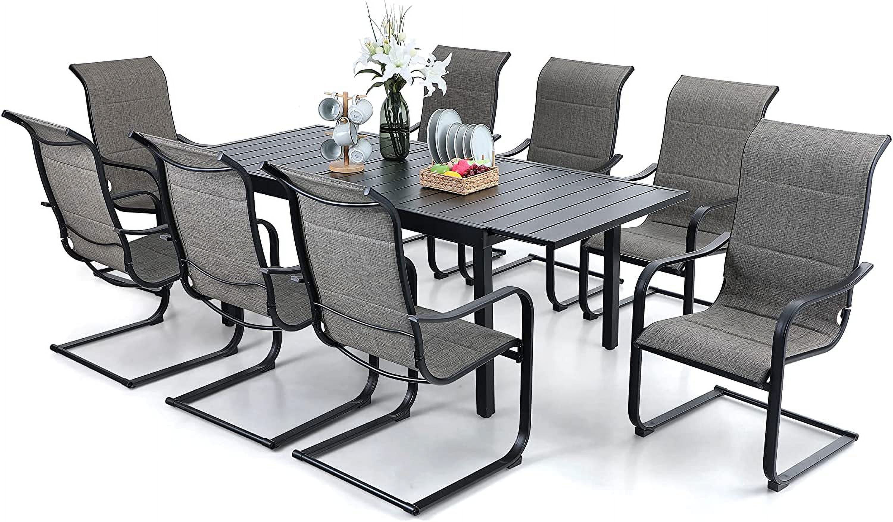 Villa 9 pcs patio dining set large square table with umbrella hole and