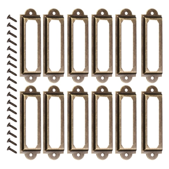 Topbathy 25 Pcs Dark Brown Iron Drawer Label Holders Vintage Style Decorative Frames with 50pcs Tags for Organization