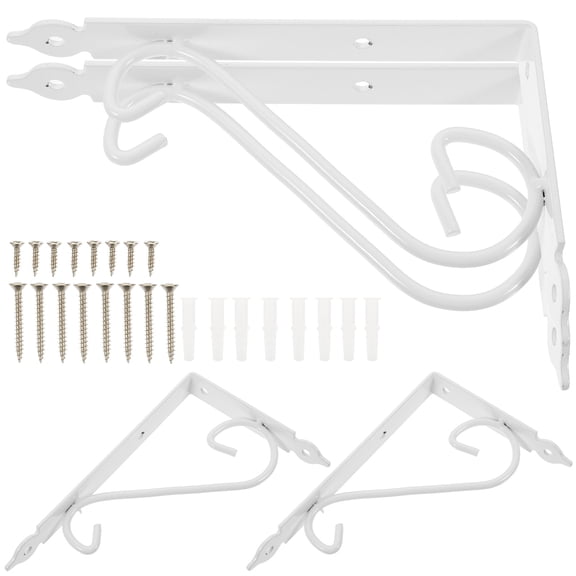 Topbathy 4Pcs White Iron Shelf Brackets with Floral Pattern for Home Bookrack and Clapboard Support