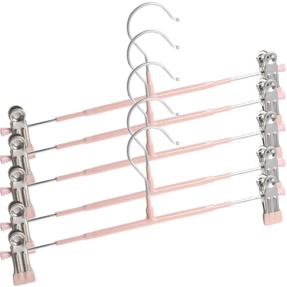 Topbathy Stainless Steel Pants Hangers with Clips, Pink, Non-Slip, Space Saving for Home, 5Pcs
