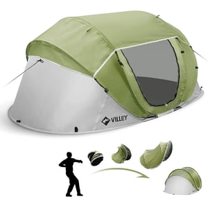 Carpa VILLEY para 2 personas de apertura rápida, impermeable, armado automático, ligera e instantánea para acampar, con bolsa de transporte para campamento, senderismo y viajes