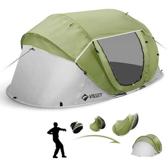 VILLEY 2 Person Easy Pop Up Tent, Waterproof Automatic Setup Instant Lightweight Camping Beach Tent with Carrying Bag for Camping, Hiking & Traveling
