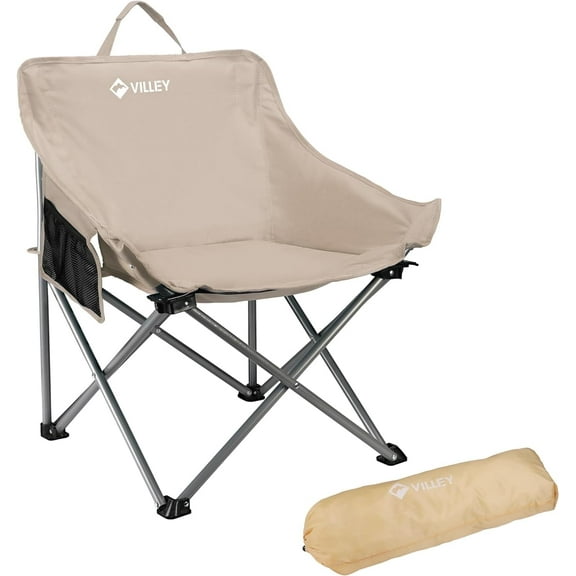 VILLEY Camping Chair Beach Folding Chair, Outdoor Lawn Portable Lightweight Chair, Foldable Chair with Carry Bag, for Outside Hiking, Fishing, Travel, Beach and Sports, Beige