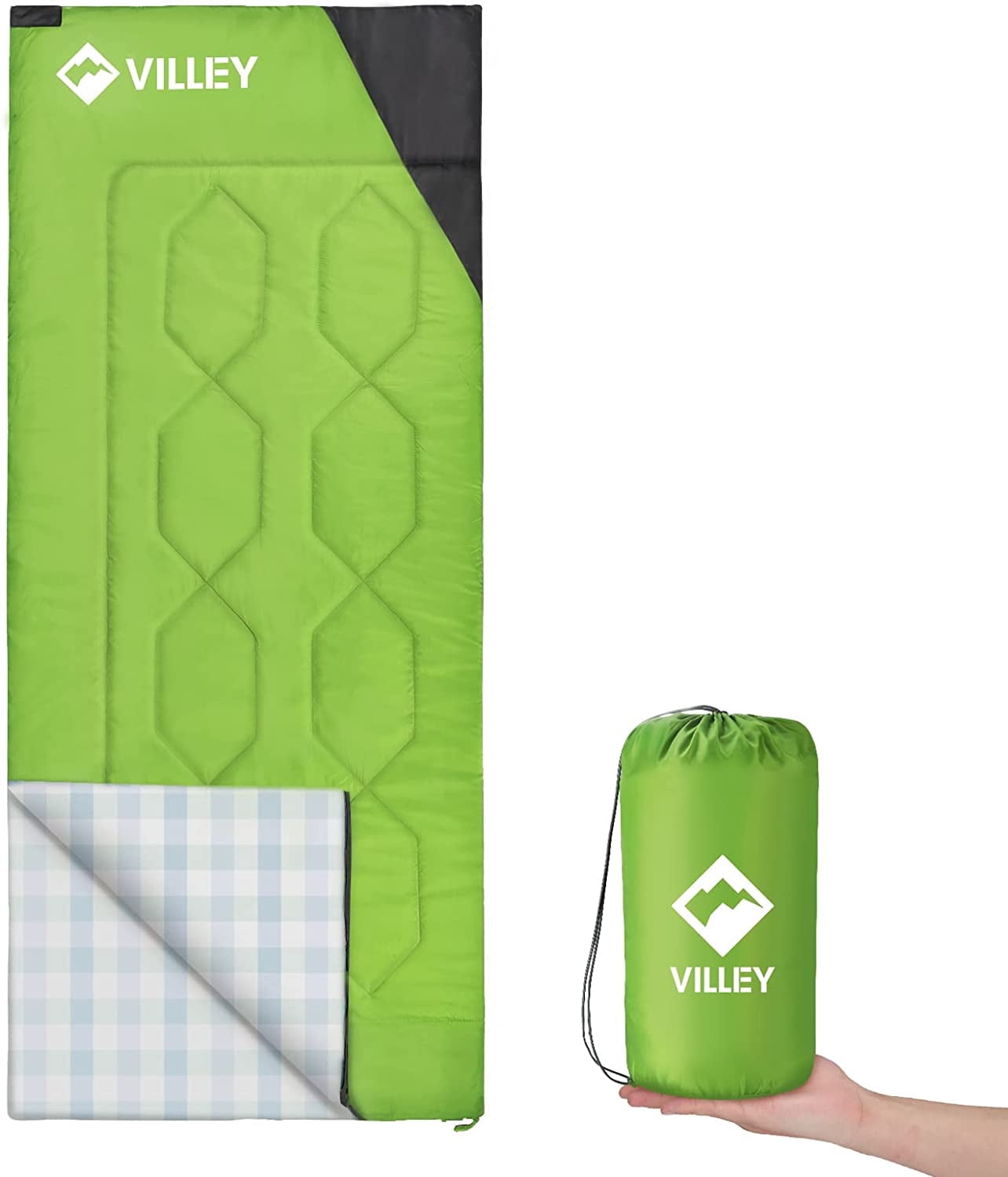 VILLEY Lightweight Sleeping Bag for Adults & Kids, 3-Season Backpacking Gear with Carry Bag, Ideal for Camping Hiking Travel Spring Summer Fall
