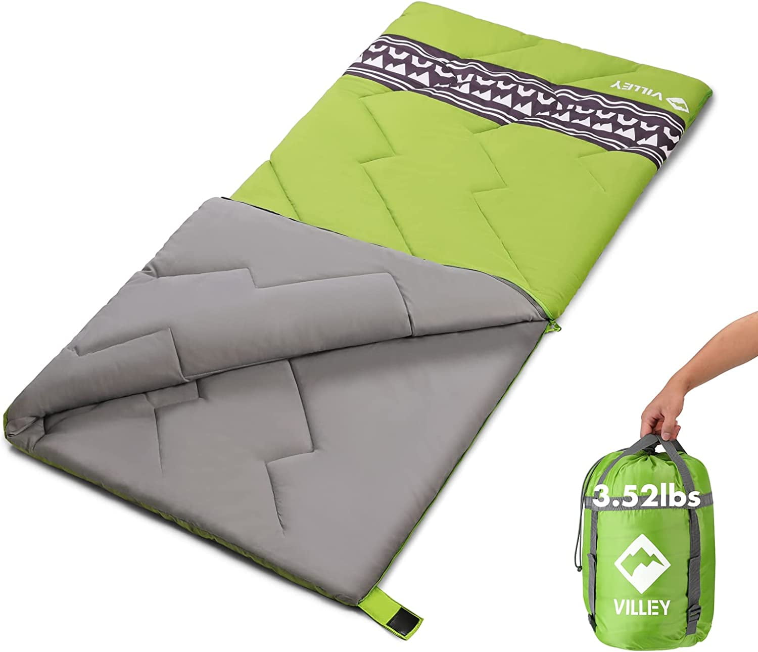 Camping Sleeping Bag with Compression Sack, Lightweight 3-Season Sleeping Bag for Adults & Kids, for Hiking, Backpacking, Spring Summer Fall Use
