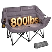 VILLEY Oversized Double Camping Chair for Adults 800 lbs, Extra-Large 2-Person Loveseat Folding Chair with Cup Holders, Suede, Heavy Duty Portable Outdoor XL Chair for Camping Beach Lawn, Backyard