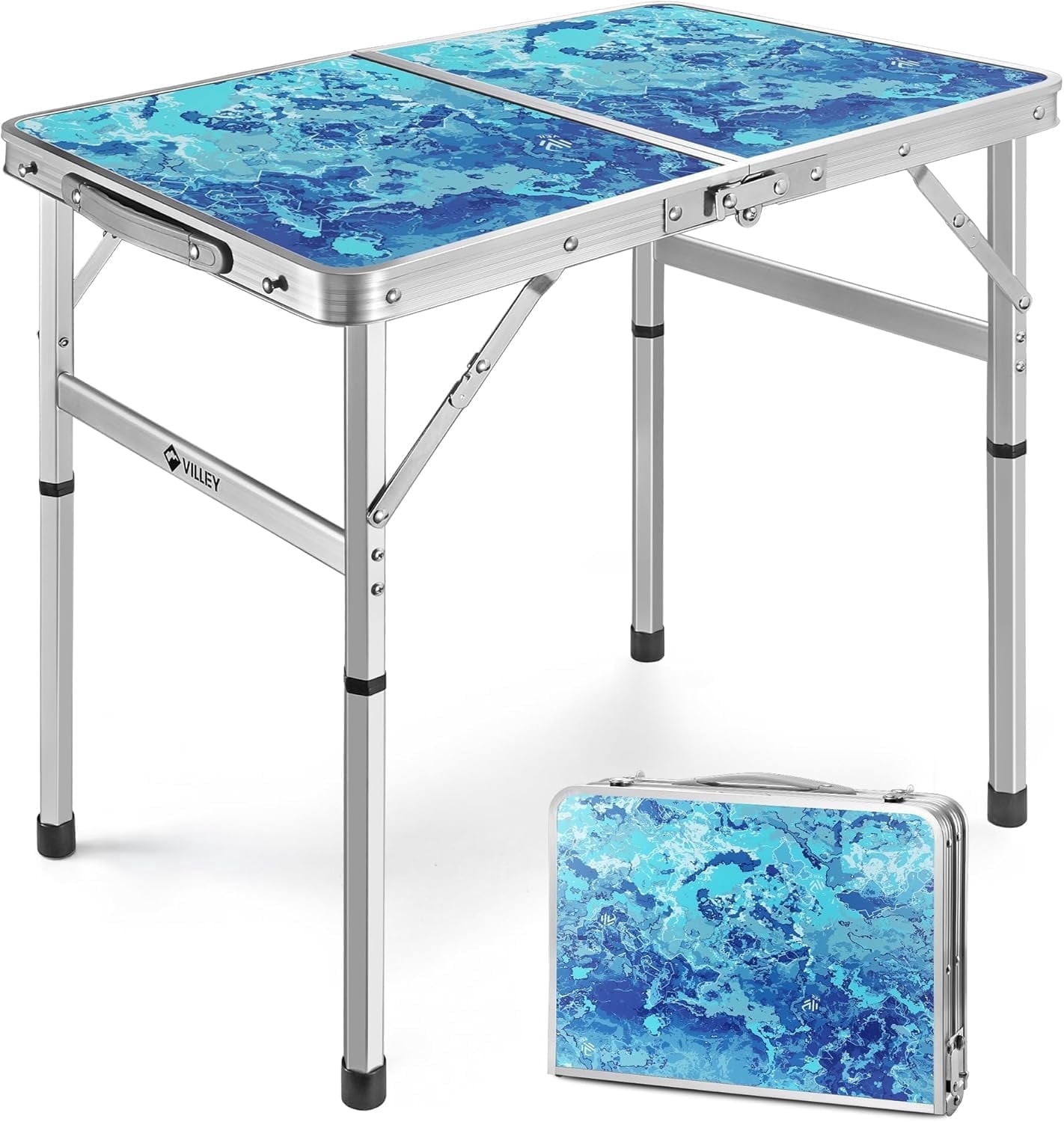 VILLEY Folding Camping Table 2FT, Adjustable Height Portable