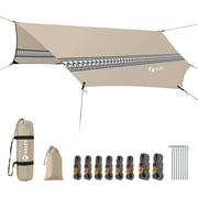 VILLEY Camping Tarp Rainfly for 2-4 people, 210D Waterproof Sun Shelter 10 x 11.5 ft, Octagonal Outdoor Tarp for Shade & Rain Protection, Hiking, Backpacking – Khaki