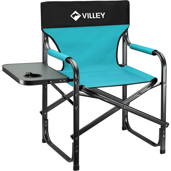 VILLEY Heavy Duty Directors Chair, Folding Camping Chairs, Portable Foldable Chair, for Camp Tailgating Lawn Picnic Fishing Beach, Supports 350 lbs for Adult, Teen, Blue