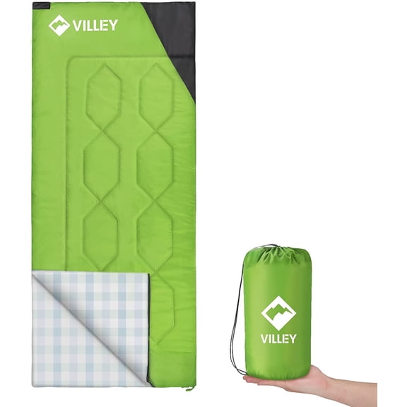 VILLEY Lightweight Sleeping Bag for Adults & Kids, 3-Season Backpacking Gear with Carry Bag, Ideal for Camping Hiking Travel Spring Summer Fall