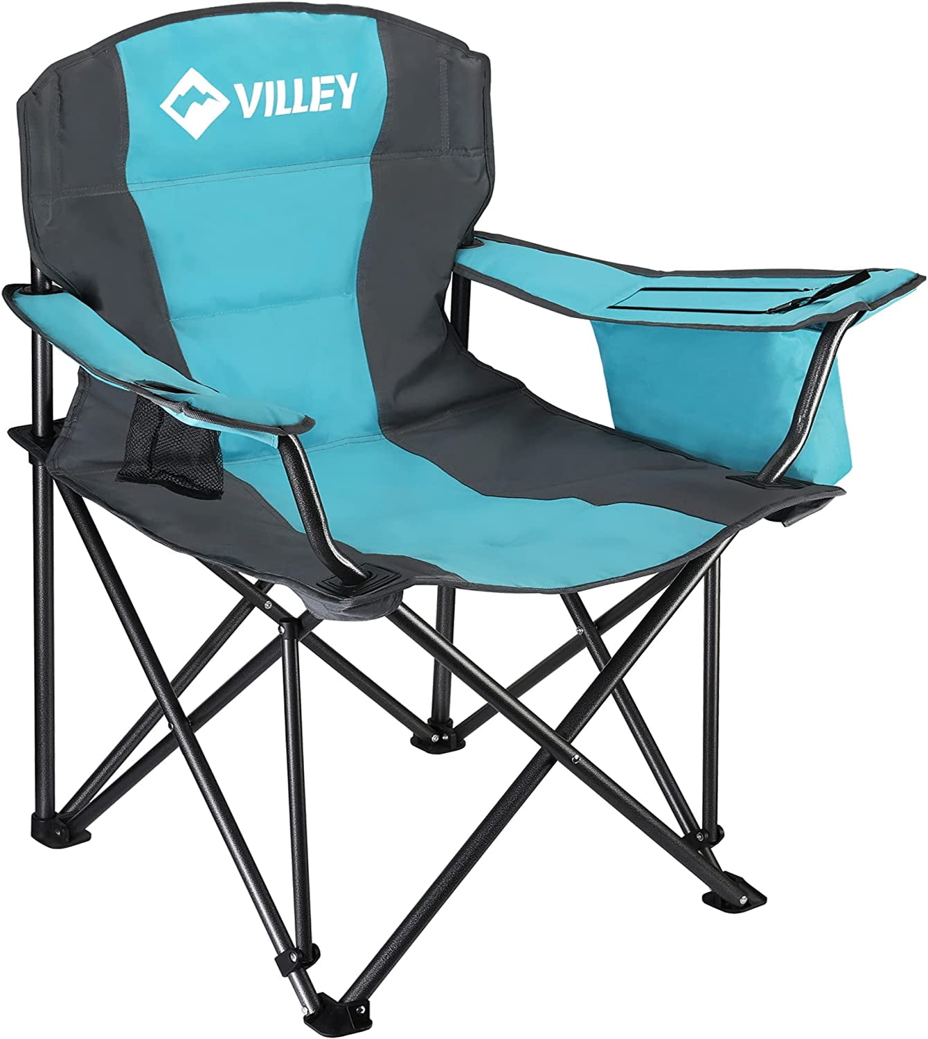 Oversized Blue and Black Folding Camping Chair with Cooler Bag