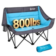 VILLEY Oversized Double Camping Chair for Adults 800 lbs, Extra-Large 2-Person Loveseat Folding Chair with Cup Holders, Oxford, Heavy Duty Portable Outdoor XL Chair for Camping Beach Lawn, Backyard