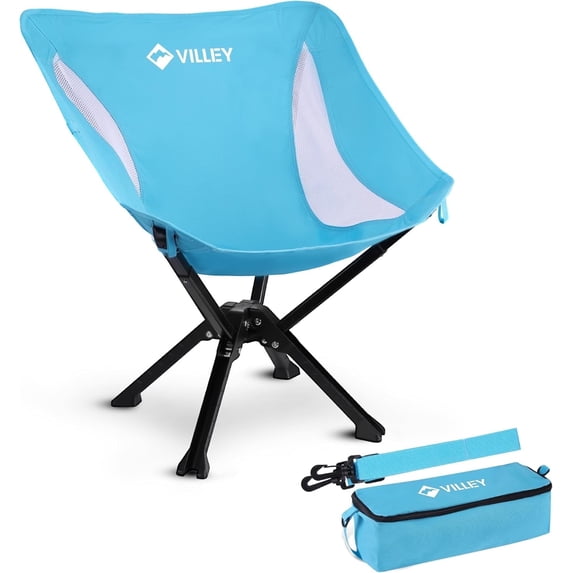 VILLEY Portable Folding Camping Chair, Lightweight Outdoor Chair with Quick Setup, Aluminum Frame Supports 330 lb, Carry Bag Included, Blue