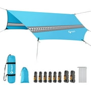VILLEY Waterproof Hammock Tent Rain Fly, Octagonal Camping Tarp, Sun Shelter for Camping, Backpacking, Hiking, Accessory Includes Stakes, Ropes and Carry Bag (Blue)