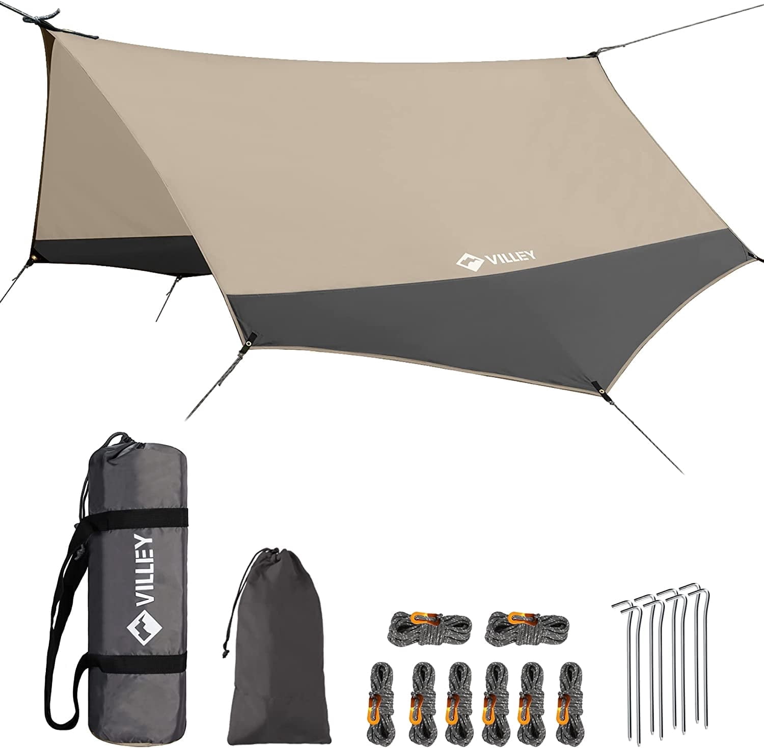 VILLEY Waterproof Portable Tarp, 13x11.5ft Multifunctional Heptagonal Outdoor Camping Traveling Awning Backpacking Tent Tarp Shelter Rain Tarp