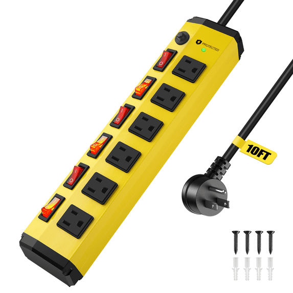 VILONG 10Ft Flat Plug Power Strip with Surge Protector,Individual ...