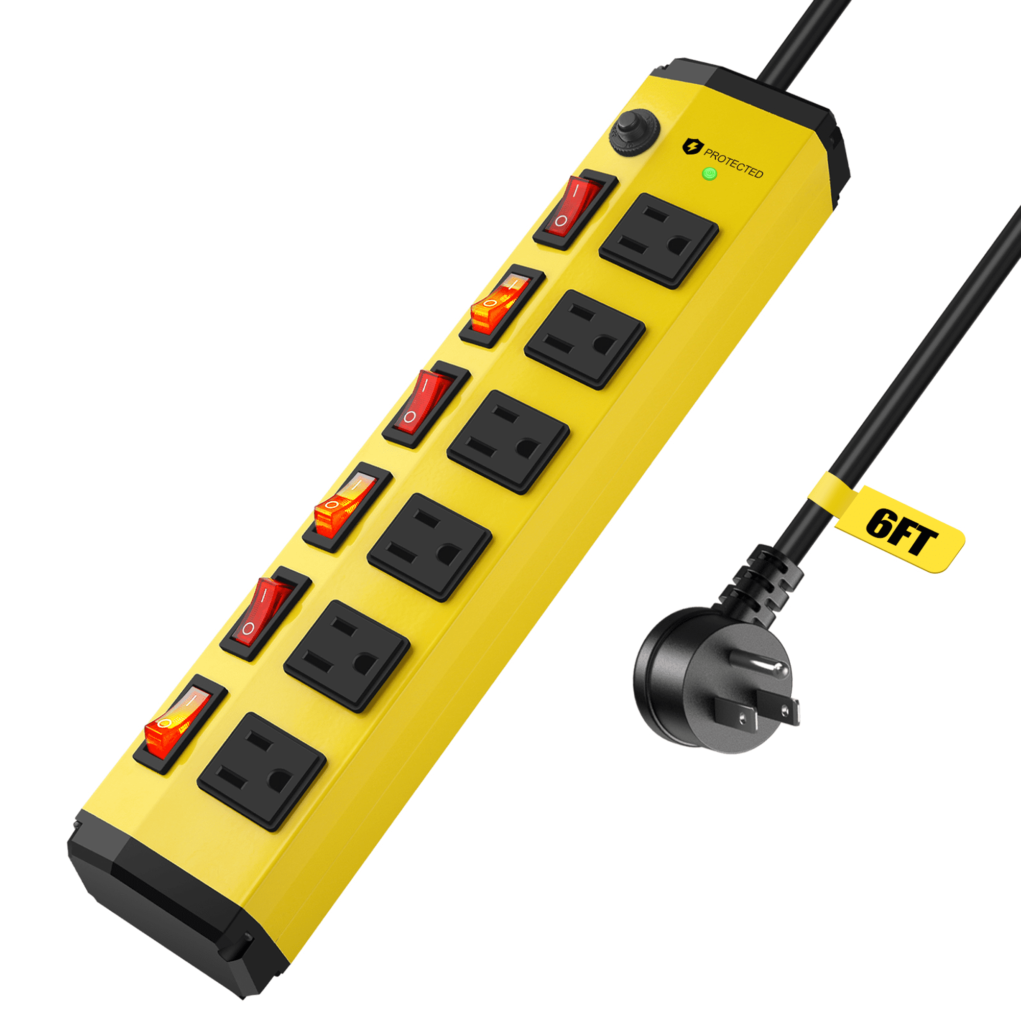 VILONG Heavy Duty Surge Protector Power Strip with Individual Switches, Overload Protection, 1200J 6ft Extension Cord, 45°Flat Plug, ETL Certified