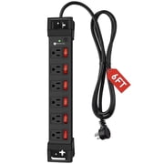 VILONG Heavy Duty 6 Outlet Power Strip with Individual Switches Surge Protector 1200J 14Awg 6ft Cord, Wall Mount for Garage Workshop Etl Certified