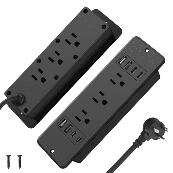 VILONG Recessed Power Strip with USB-C (20W Fast Charging), 6 AC Outlets + 8 USB Ports, 45 Flat Plug, 6-Foot Cord  Ideal for Home Office, Desk Organization(1 pc,Black)