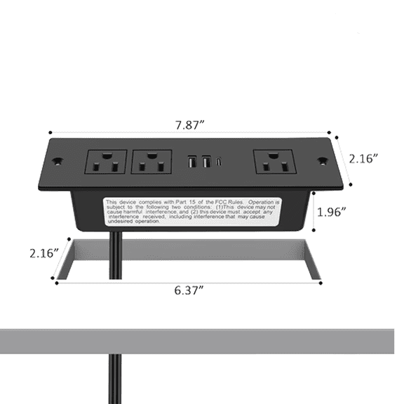 VILONG Recessed Power Strip 20W Fast Charging Station, 800J Surge Protector, 3 AC 2 USB-A 1 USB-C 6ft Flat Plug, Black