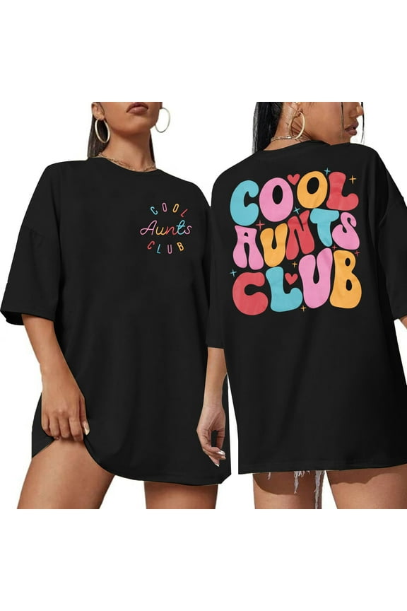 Women Aunt Shirt Oversize Cool Aunts Club T-Shirt Auntie Letter Print Shirt Cute Tee Tops