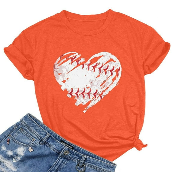 VILOVE Baseball Shirts Women Baseball Mom T-shirt Baseball Heart Graphic Tee Game Day Gifts Funny Short Sleeve Tops