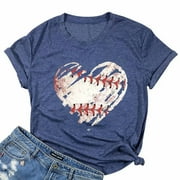 VILOVE Baseball Shirts Women Baseball Mom T-shirt Baseball Heart Graphic Tee Game Day Gifts Funny Short Sleeve Tops