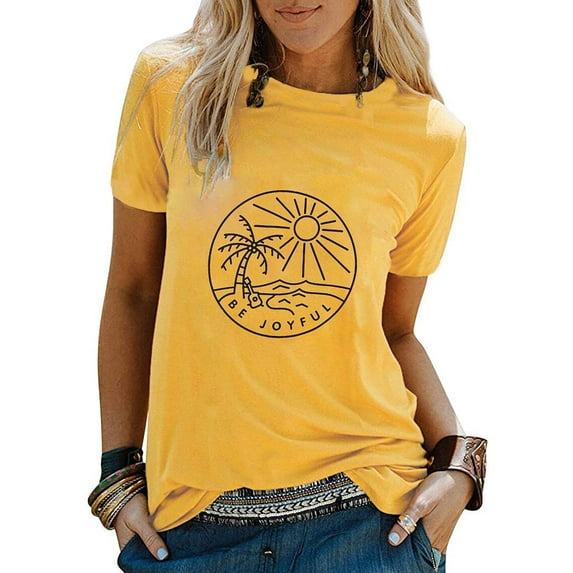 VILOVE Be Joyful Sunshine Graphic Tees Women Hawaiian Shirts Short Sleeve Summer Vacation T Shirt