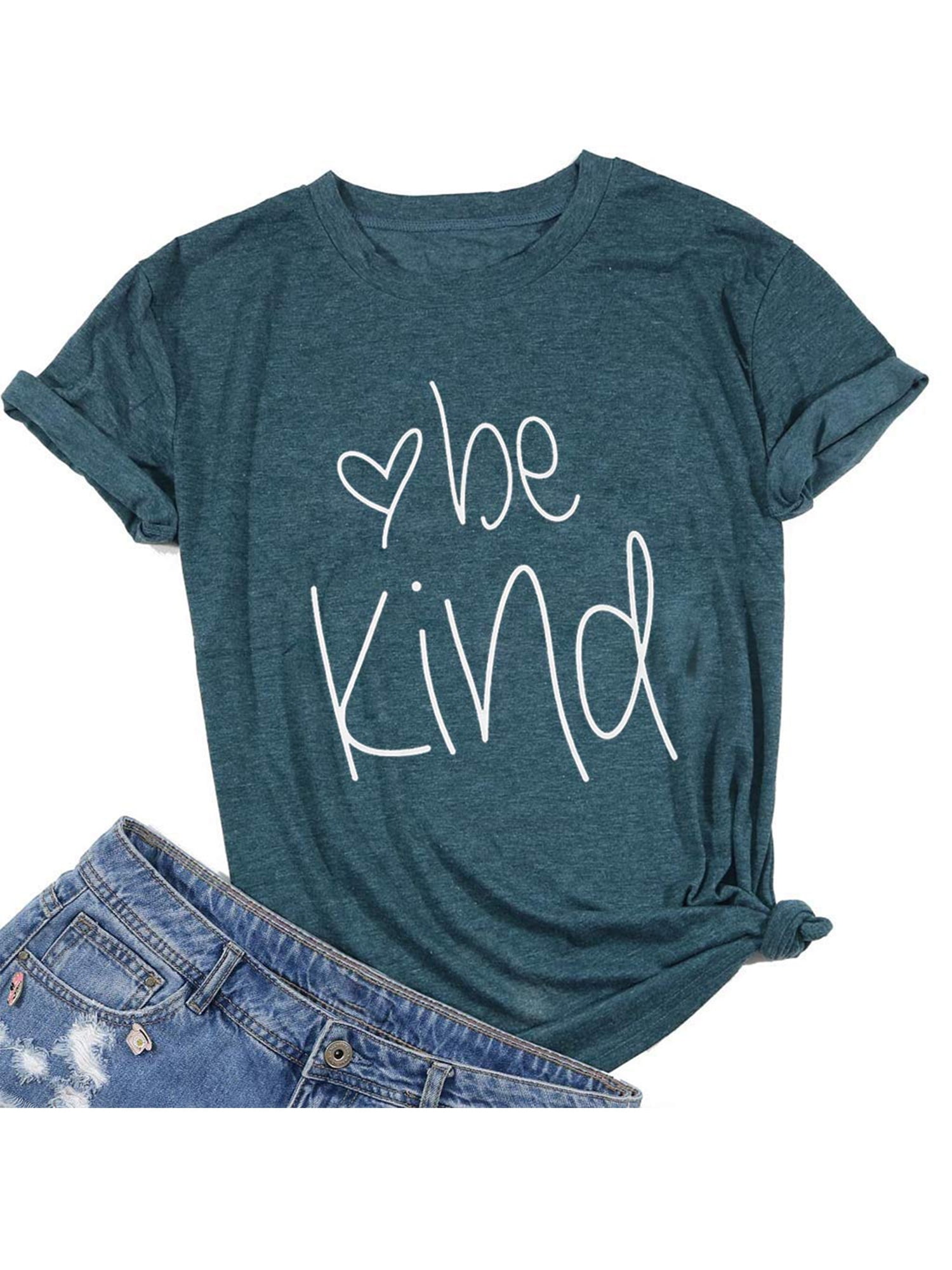 TUPOSU Women's 'Be Kind' Sunflower Inspirational T-Shirt - Soft Tee With Positive Slogans For Teacher, Casual Wear