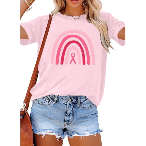 KimSoong Women Breast Cancer Shirt Pink Ribbon Breast Cancer Awareness T-Shirts Casual Short Sleeve Tops